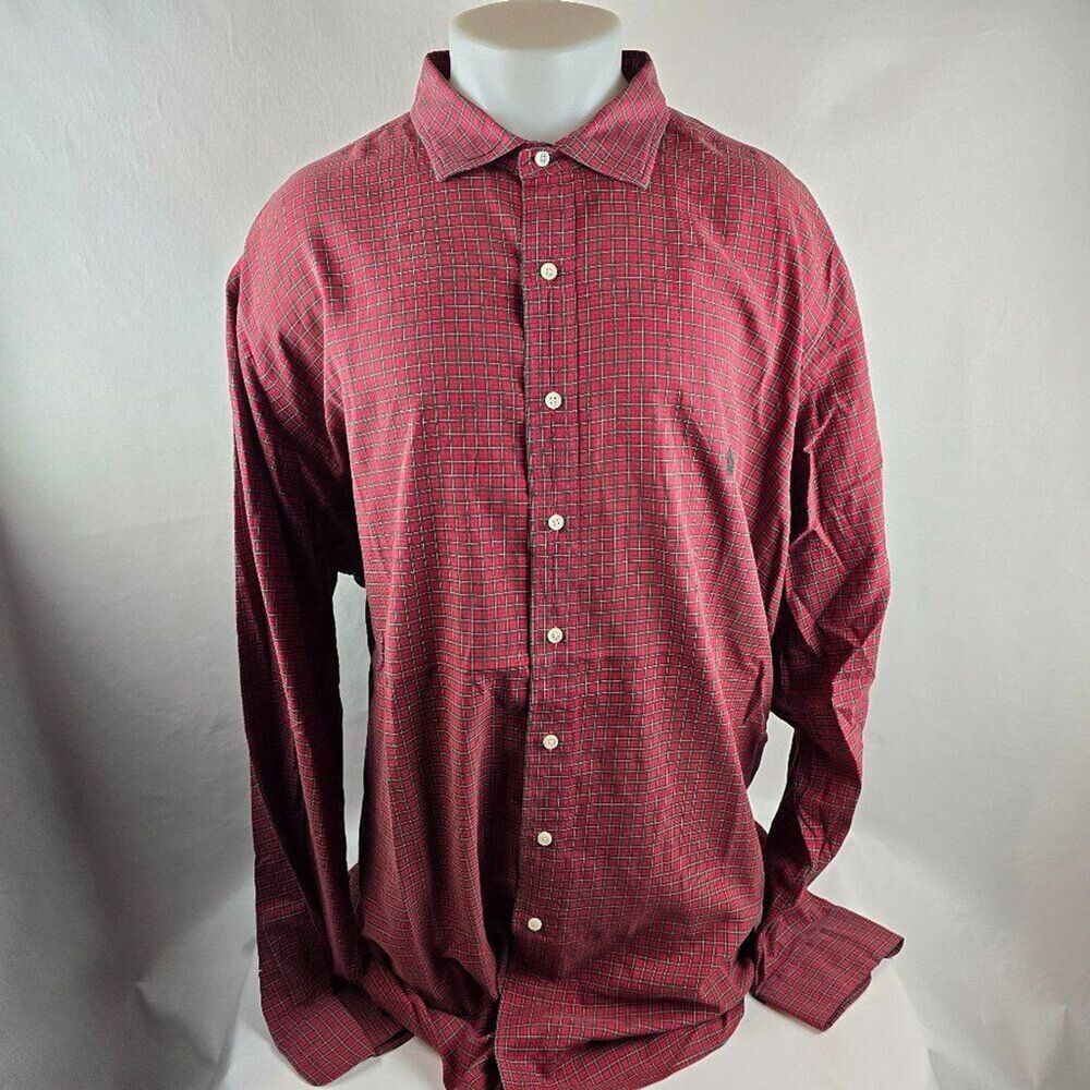 Polo Ralph Lauren Shirt Mens 3XLT Red Button Up Tartan Plaid Pony Preppy Casual